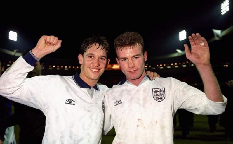 Gary Lineker with Alan Shearer playing for England