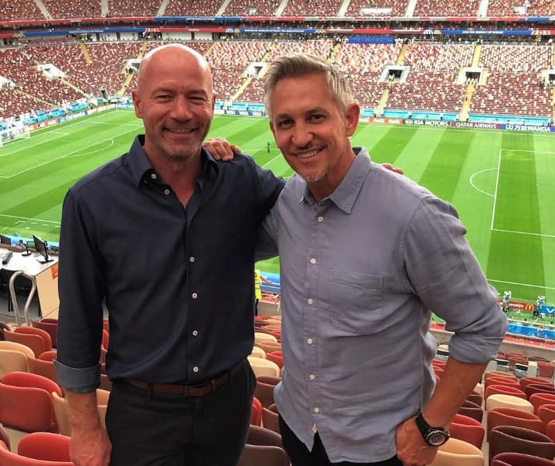 Alan Shearer with Gary Lineker in a football stadium